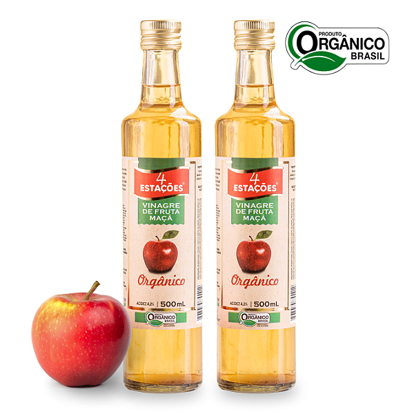 Kit 2 Vinagre De Maçã Orgânico Acidez 4,2% 4 Estações 500 ml