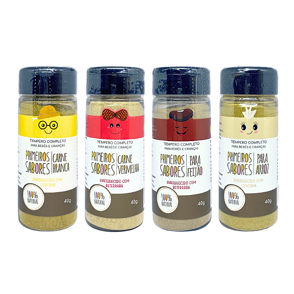 Kit 4 Tempero Primeiros Sabores Natural Para Carnes e Grãos Terra Amor 40 g