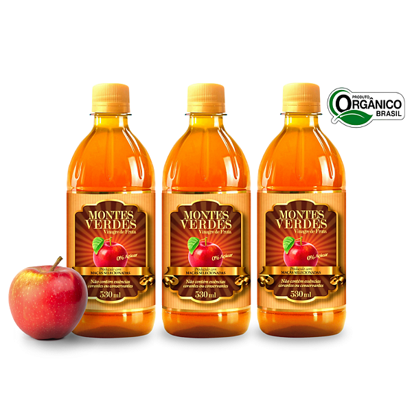 Kit 3 Vinagre de Maçã Natural Acidez 5% Montes Verdes 530 ml