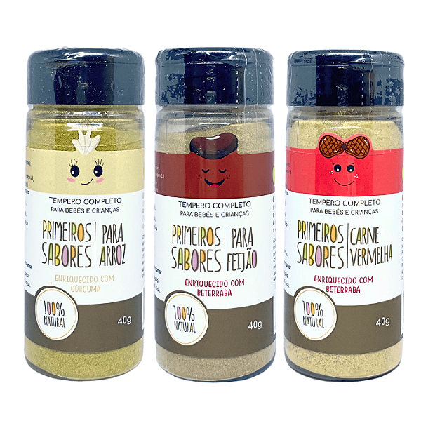 Kit 3 Tempero Primeiros Sabores Natural Arroz Feijão e Carne Terra Amor 40 g