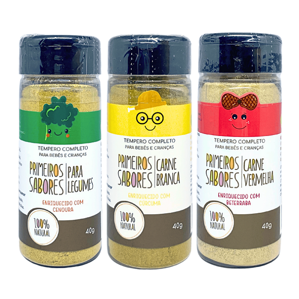 Kit 3 Tempero Primeiros Sabores Natural Carnes e Legumes Terra Amor 40 g