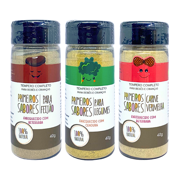 Kit 3 Tempero Primeiros Sabores Natural Feijão Legumes e Carne Terra Amor 40 g
