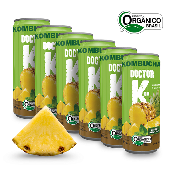 Kit 6 Kombucha Orgânica Zero Açúcar Doutor K Abacaxi Com Menta 350 ml