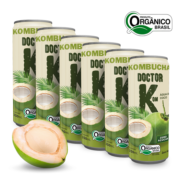 Kit 6 Kombucha Orgânica Zero Açúcar Doutor K Água de Coco 350 ml