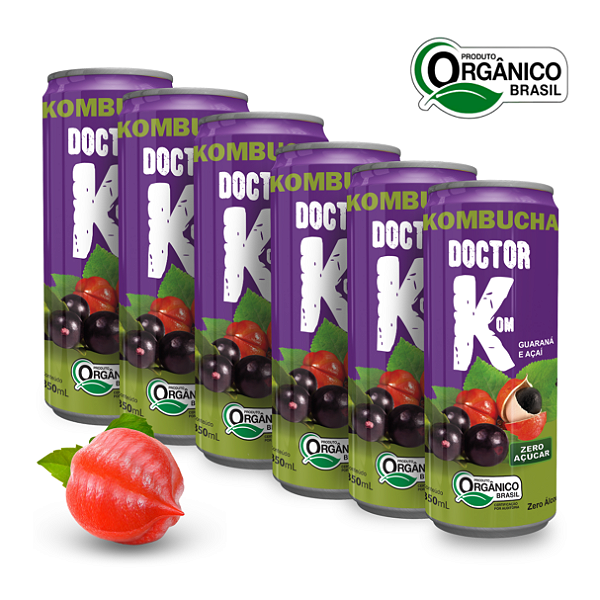 Kit 6 Kombucha Orgânica Zero Açúcar Doutor K Guaraná e Açaí 350 ml