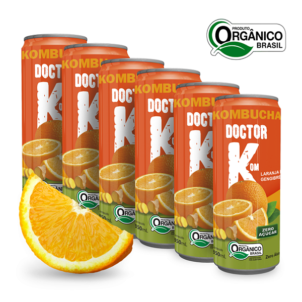Kit 6 Kombucha Orgânica Zero Açúcar Doutor K Laranja Com Gengibre 350 ml