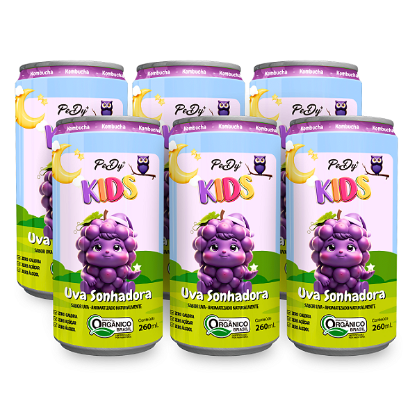 Kit 6 Kombucha Uva Orgânica Kids PeDy+ 260ml