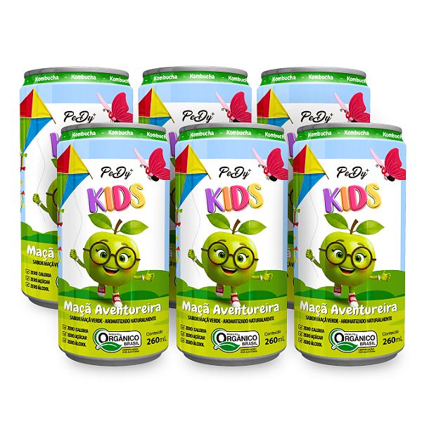 Kit 6 Kombucha Maçã Verde Orgânica Kids PeDy+ 260ml