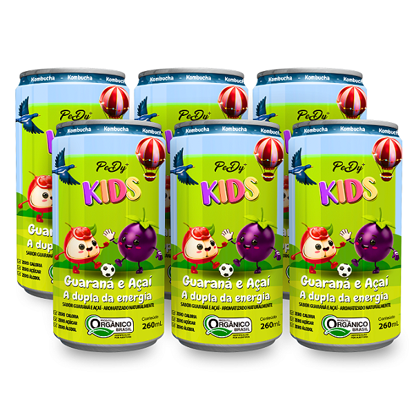 Kit 6 Kombucha Guaraná e Açaí Orgânica Kids PeDy+ 260ml