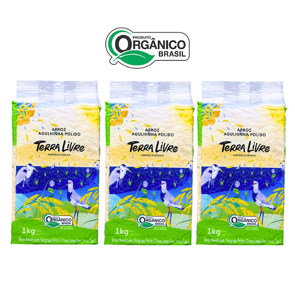 Kit 3 Arroz Branco Agulhinha (Longo Fino) Orgânico à Vácuo Terra Livre 1 Kg