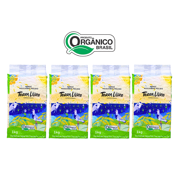 Kit 4 Arroz Branco Agulhinha (Longo Fino) Orgânico à Vácuo Terra Livre 1 Kg