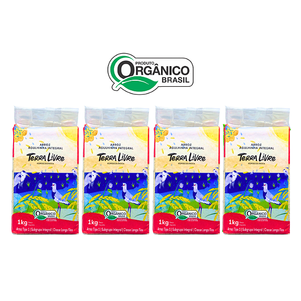 Kit 4 Arroz Integral Agulhinha (Longo Fino) Orgânico à Vácuo Terra Livre 1 Kg