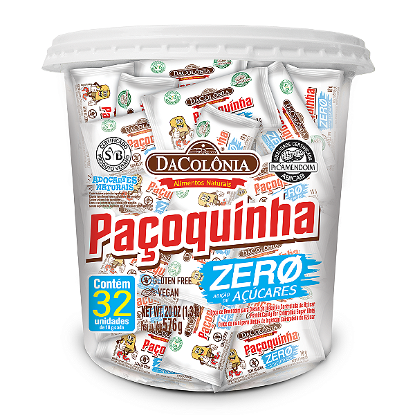 Paçoquinha Rolha Zero Adição de Açúcar DaColônia Pote 576 g Com 32 Unidades
