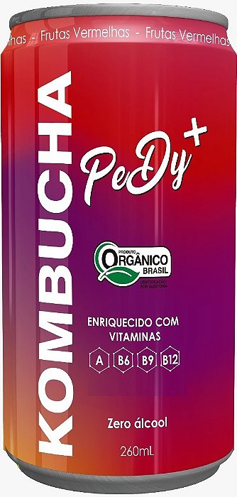 Kombucha Orgânica Frutas Vermelhas + Vitaminas A B6 B9 B12 Pedy+ Orgânica 260 ml