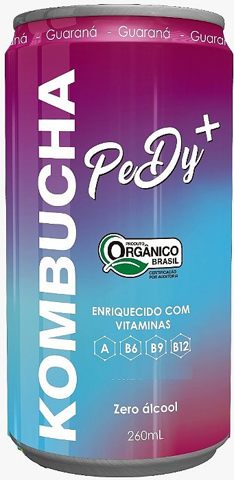 Kombucha Orgânica Guaraná + Vitaminas A B6 B9 B12 Pedy+ Orgânica 260 ml