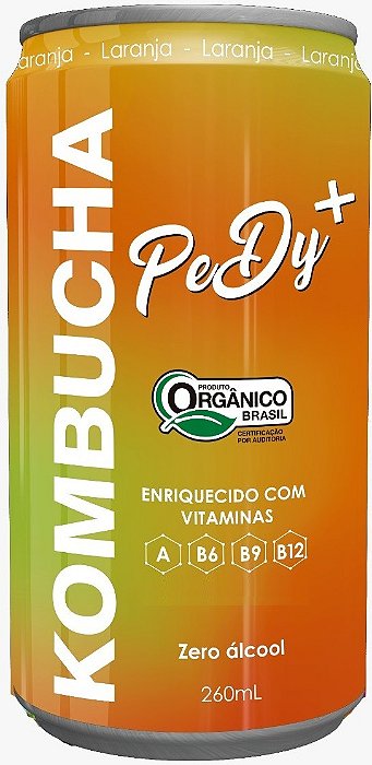 Kombucha Orgânica Laranja + Vitaminas A B6 B9 B12 Pedy+ Orgânica 260 ml