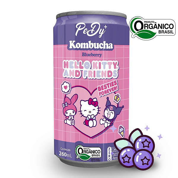 Kombucha Hello Kitty And Friends Pedy+ Blueberry Orgânica 260 ml