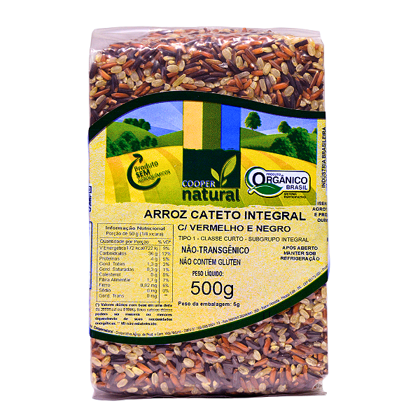 Arroz Cateto Integral Com Vermelho e Negro Orgânico À Vácuo Coopernatural 500 g