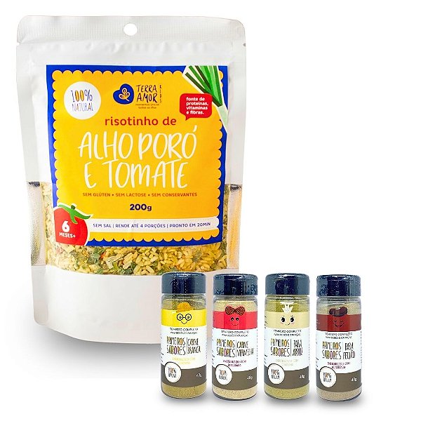 Kit 4 Tempero Primeiros Sabores Carnes Brancas e Vermelhas, Arroz e Feijão  + Risotinho  Cogumelos  Terra Amor