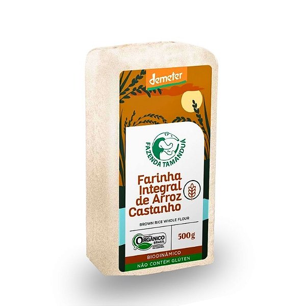Farinha de Arroz Castanho Integral Orgânico Biodinâmico À Vácuo Fazenda Tamanduá 500g