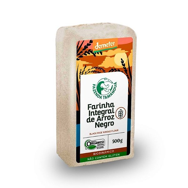 Farinha de Arroz Negro Integral Orgânico Biodinâmico À Vácuo Fazenda Tamanduá 500g