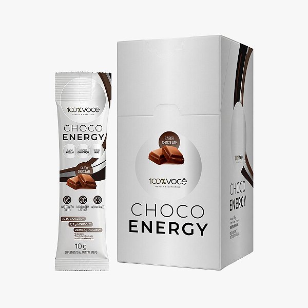 Choco Energy Sabor Chocolate Zero Açúcar 100% Você Display com 14 Saches de 10g
