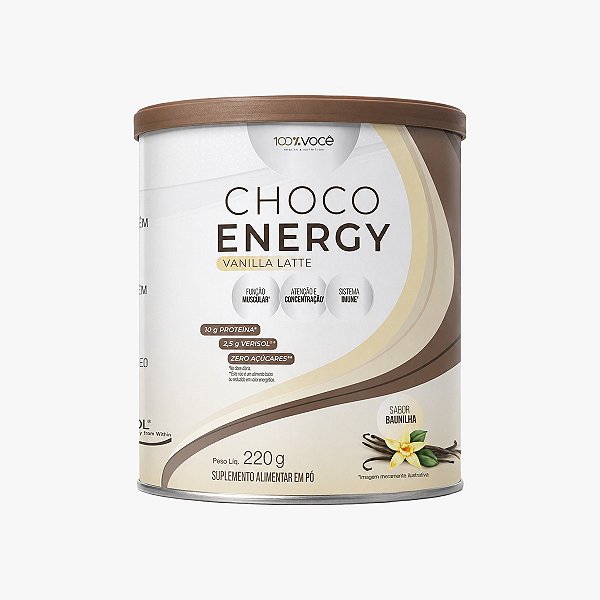 Choco Energy Sabor Vanilla Latte (Baunilha) Zero Adição de Açúcar 100% Você 220g