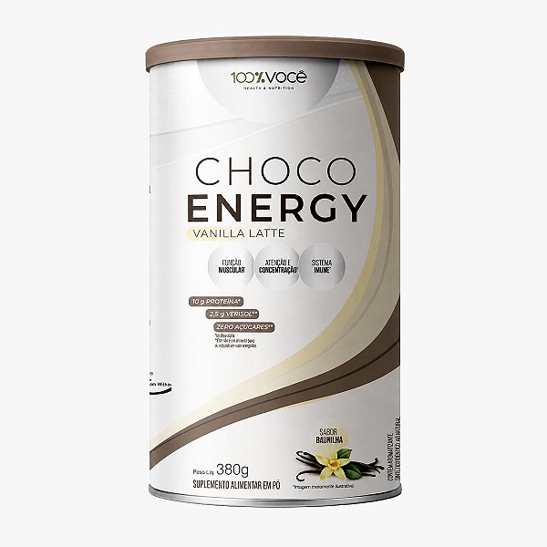 Choco Energy Sabor Vanilla Latte (Baunilha) Zero Adição de Açúcar 100% Você 380g