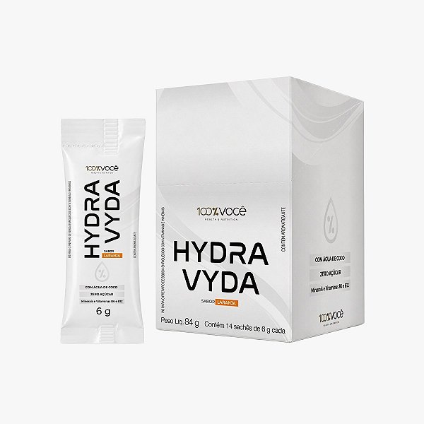 Hydra Vyda Eletrólito Zero Açúcar Vitamina B6 B12 Sabor Laranja 100% Você Display com 14 Sachês e 6g