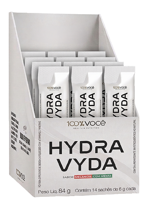 Hydra Vyda Eletrólito Zero Açúcar Vitamina B6 B12 Sabor Melancia com Menta 100% Você Display com 14 Sachês e 6g