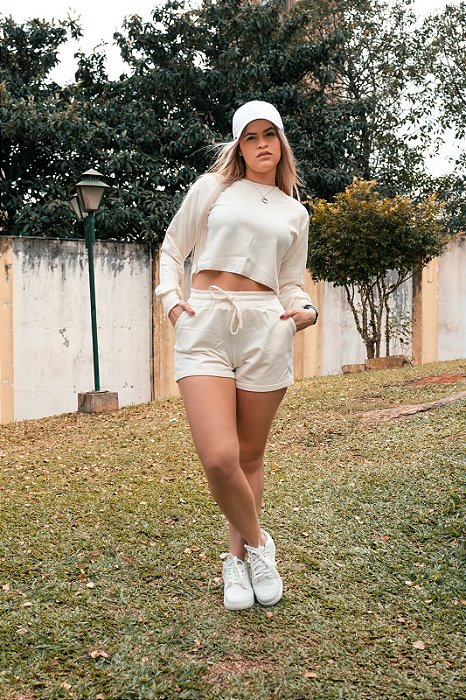 CONJUNTO  SHORTS  E CROPPED MOLETOM -OFF
