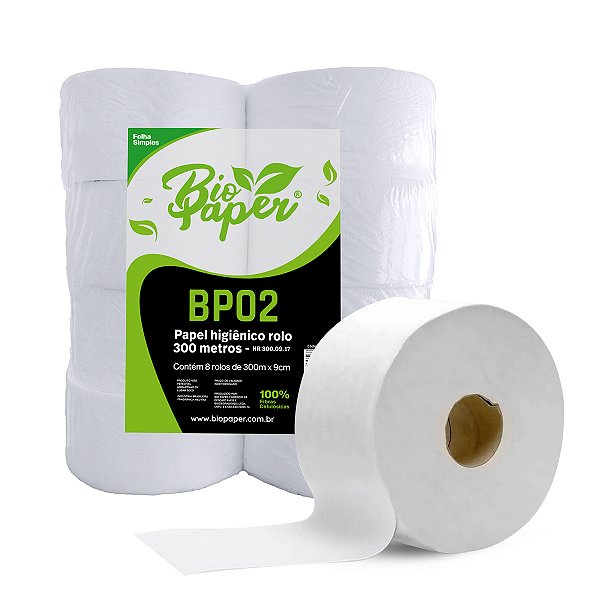 Papel Higiênico Bobina 300m 100% Celulose 8 Rolos - Bio Paper