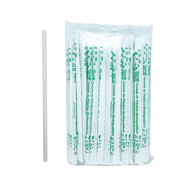 Canudo de plástico  Biodegradável 6mm Reto em Sachê 100 unidades - Bio Paper
