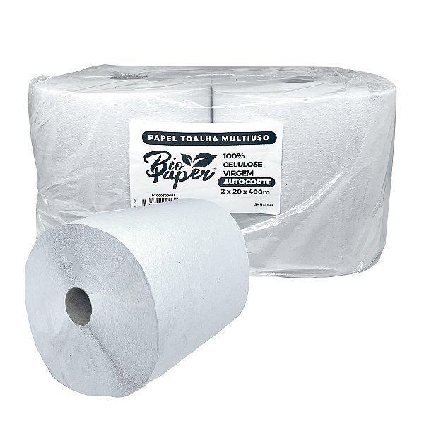 Papel Toalha Bobina 20cm x 400m 2 Rolos - Bio Paper