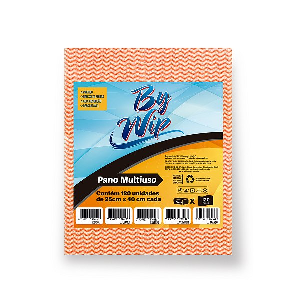 Pano Multiuso 45g 25cm x 40cm Laranja c/ 120 panos By Wip