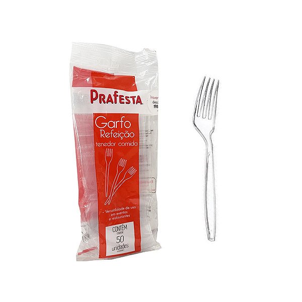 Garfo de Plástico Refeição Cristal 50 unidades - Prafesta