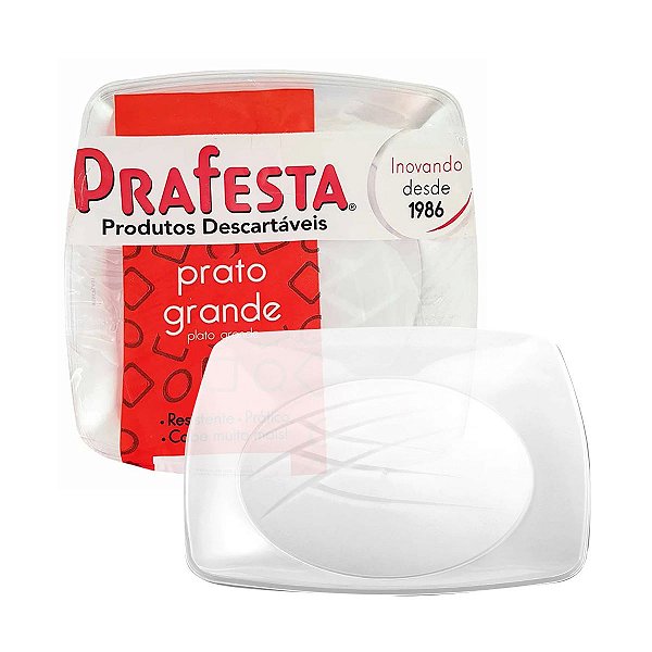 Prato de Plástico Quadrado 21cm Cristal C/10 Prafesta