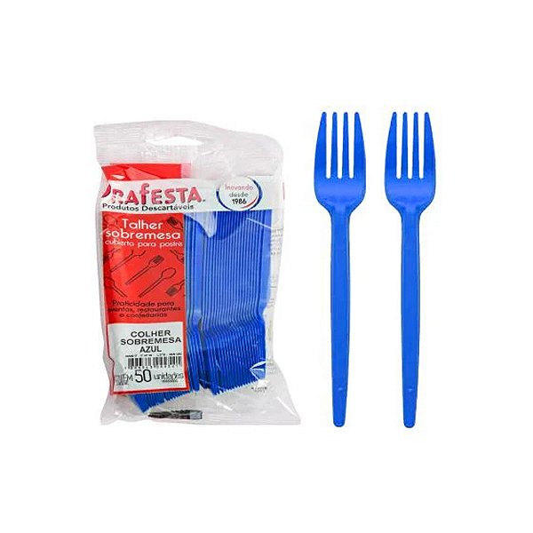 Garfo de Plástico Sobremesa Azul 50 unidades - Prafesta