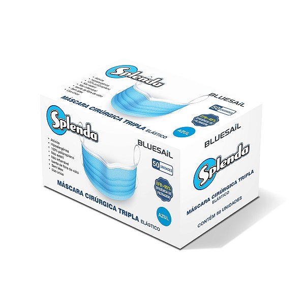 Mascara Descartavel Tripla Com Elastico e Clip Nasal c/50un Bluesail