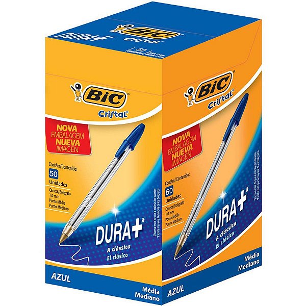 Caneta Esferográfica BIC Cristal Original Azul Ponta Média de 1.0mm 50 unidades - BIC