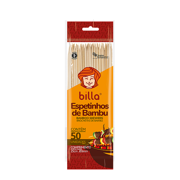 Espeto de Bambu Churrasco 25cm x 3mm 50 unidades - Billa