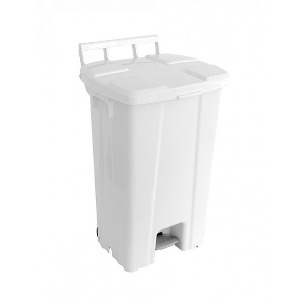 Lixeira Quadrada com Pedal e Roda 100L Branca - JSN