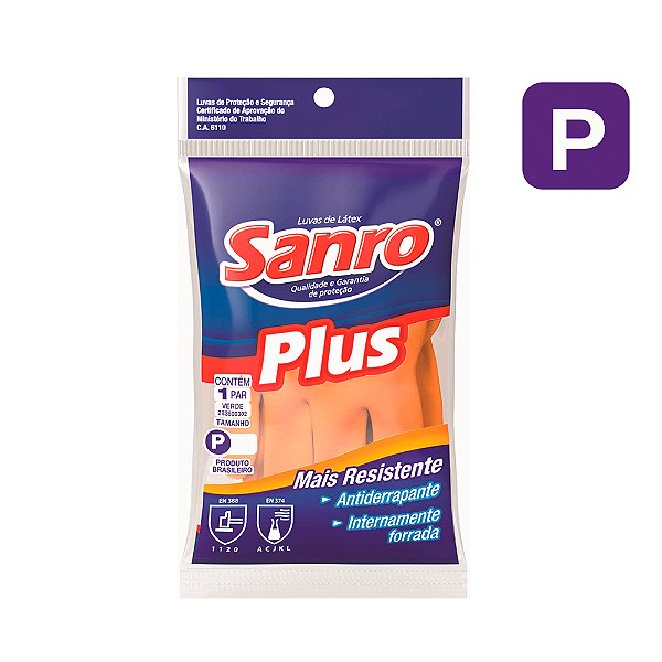 Luva Borracha natural de látex Laranja (P) Sanro