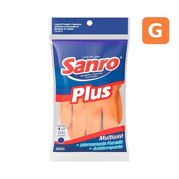 Luva Borracha natural de látex Laranja (G) Sanro