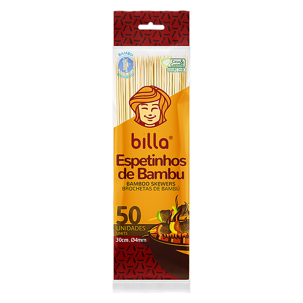 Espeto de Bambu Churrasco 30cm x 4mm 50 unidades - Billa