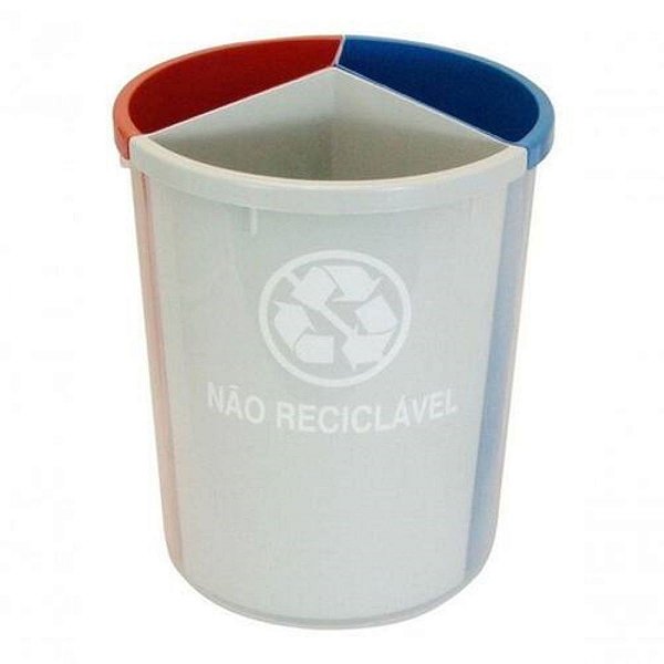 Lixeira 3 Divisórias Coleta Seletiva Azul/Cinza/Vermelho - JSN