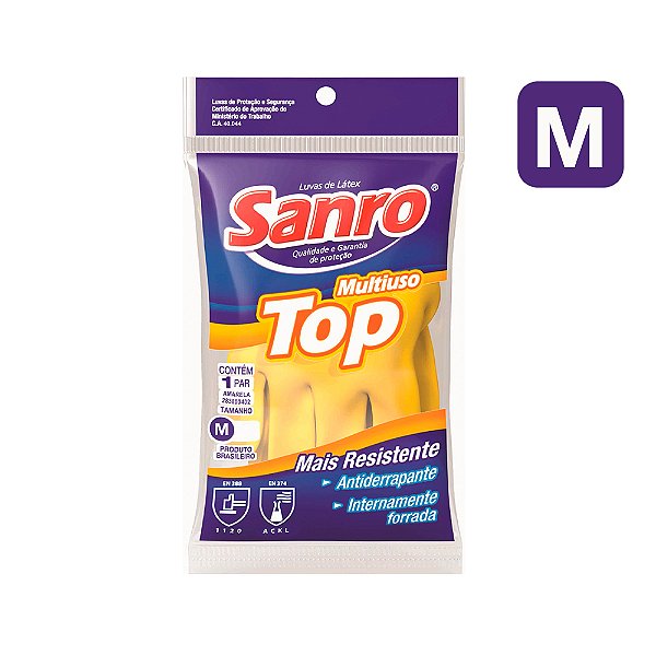 Luva Borracha natural de látex Amarela (M) Sanro