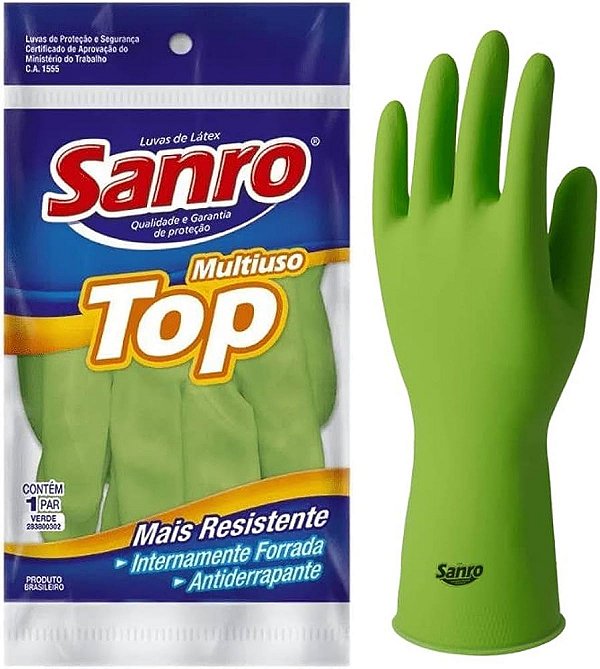 Luva De Borracha natural Verde Top (M) Sanro