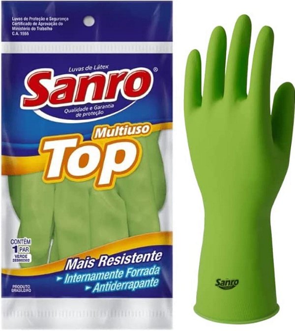 Luva De Borracha natural Verde Top (G) Sanro