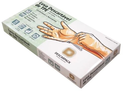Luva Descartável Vinilica TPE Média c/ 100 - Descarpack